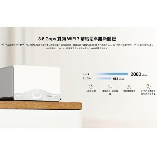 《 水星 MERCUSYS 3入》Halo H27BE BE3600 雙頻 Mesh WiFi 7 網狀 路由器 分享器-細節圖3