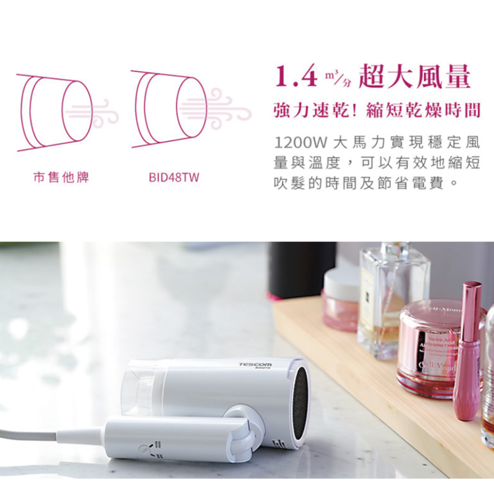 《 日本 TESCOM 現貨 台灣寄出 原廠公司貨 輕量型 》BID48TW 輕量型 負離子 造型 吹風機 48-細節圖4