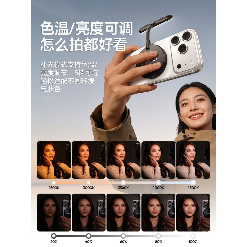 《Ulanzi 優籃子 補光小燈》M10 磁吸軟管補光燈 Magsafe 手機 直播燈 閱讀燈 多段色溫亮度 附磁片-細節圖7