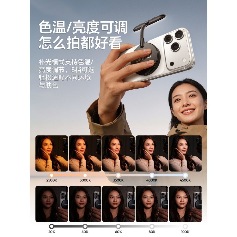 《Ulanzi 優籃子 補光小燈》M10 磁吸軟管補光燈 Magsafe 手機 直播燈 閱讀燈 多段色溫亮度 附磁片-細節圖7
