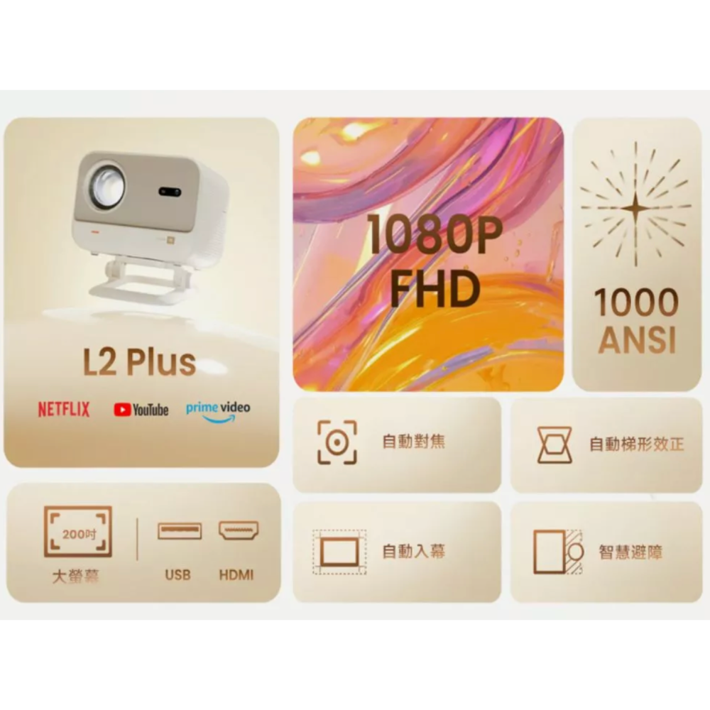 《 YABER 高亮度 1000 流明 內建系統 》焦糖風暮光 L2 Plus WIFI 投影機 JBL 喇叭 遊戲機-細節圖4
