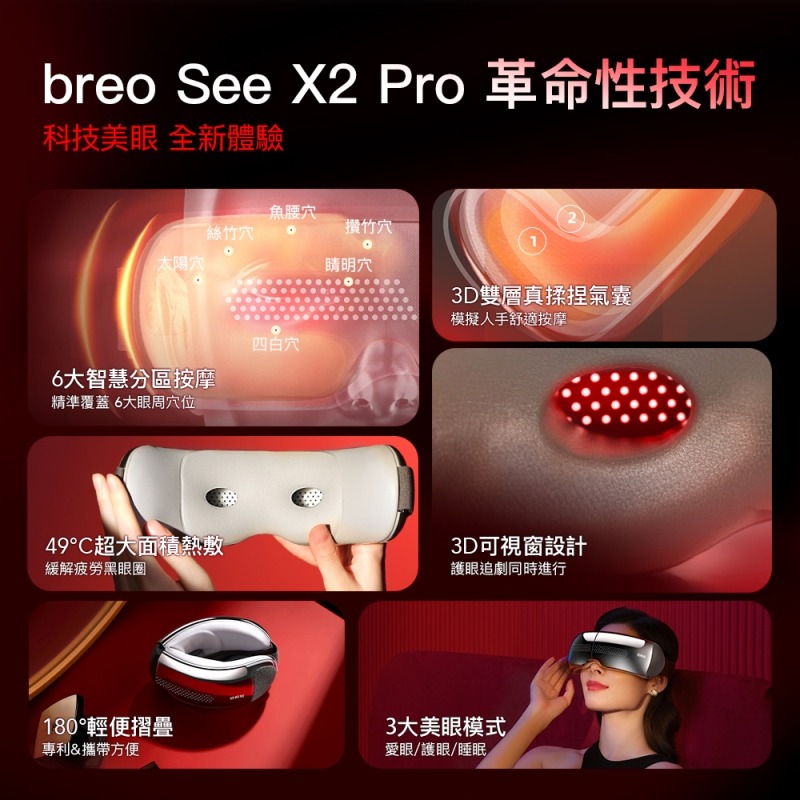 《 breo 倍輕鬆 眼部 按摩器 》倍睛巧 See X2 Pro 3D可視窗眼罩 分區按摩 3大模式 氣囊 仿真揉捏-細節圖5