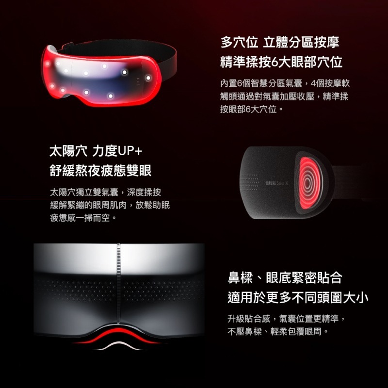 《 breo 倍輕鬆 眼部 按摩器 》倍睛巧 See X2 Pro 3D可視窗眼罩 分區按摩 3大模式 氣囊 仿真揉捏-細節圖2