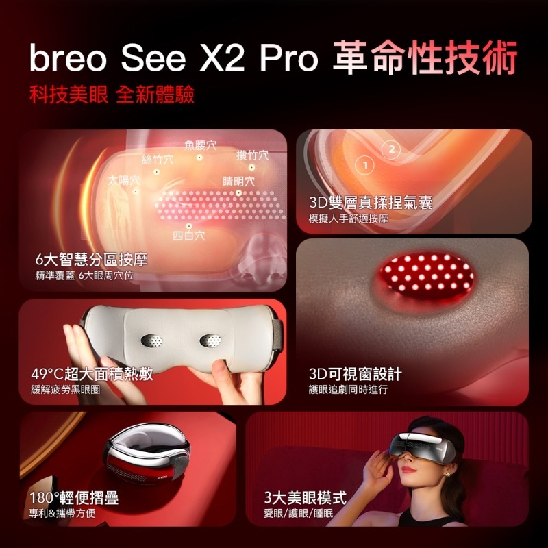 《 breo 倍輕鬆 眼部 按摩器 》倍睛巧 See X2 Pro 3D可視窗眼罩 分區按摩 3大模式 氣囊 仿真揉捏-細節圖5