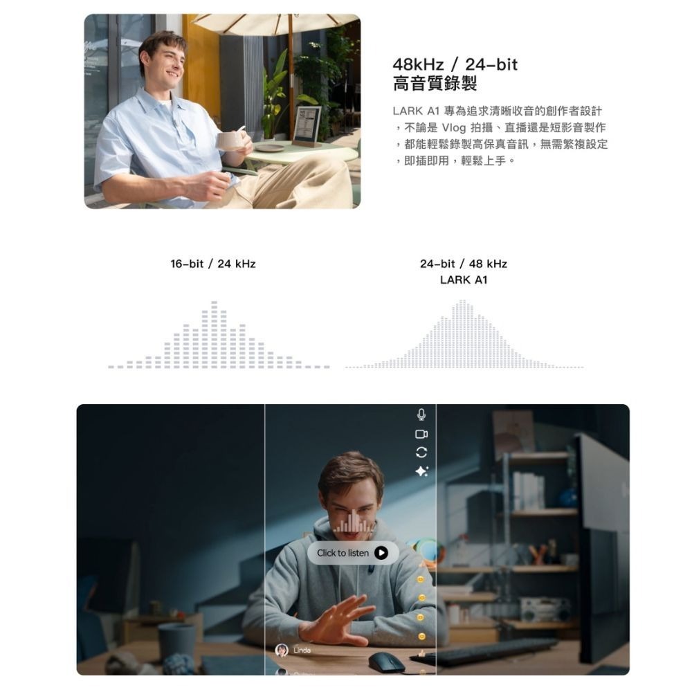 《 Hollyland 台灣現貨 》LARK A1 Combo 全能版 一對二 無線麥克風 三段智慧降噪 54小時續航-細節圖2