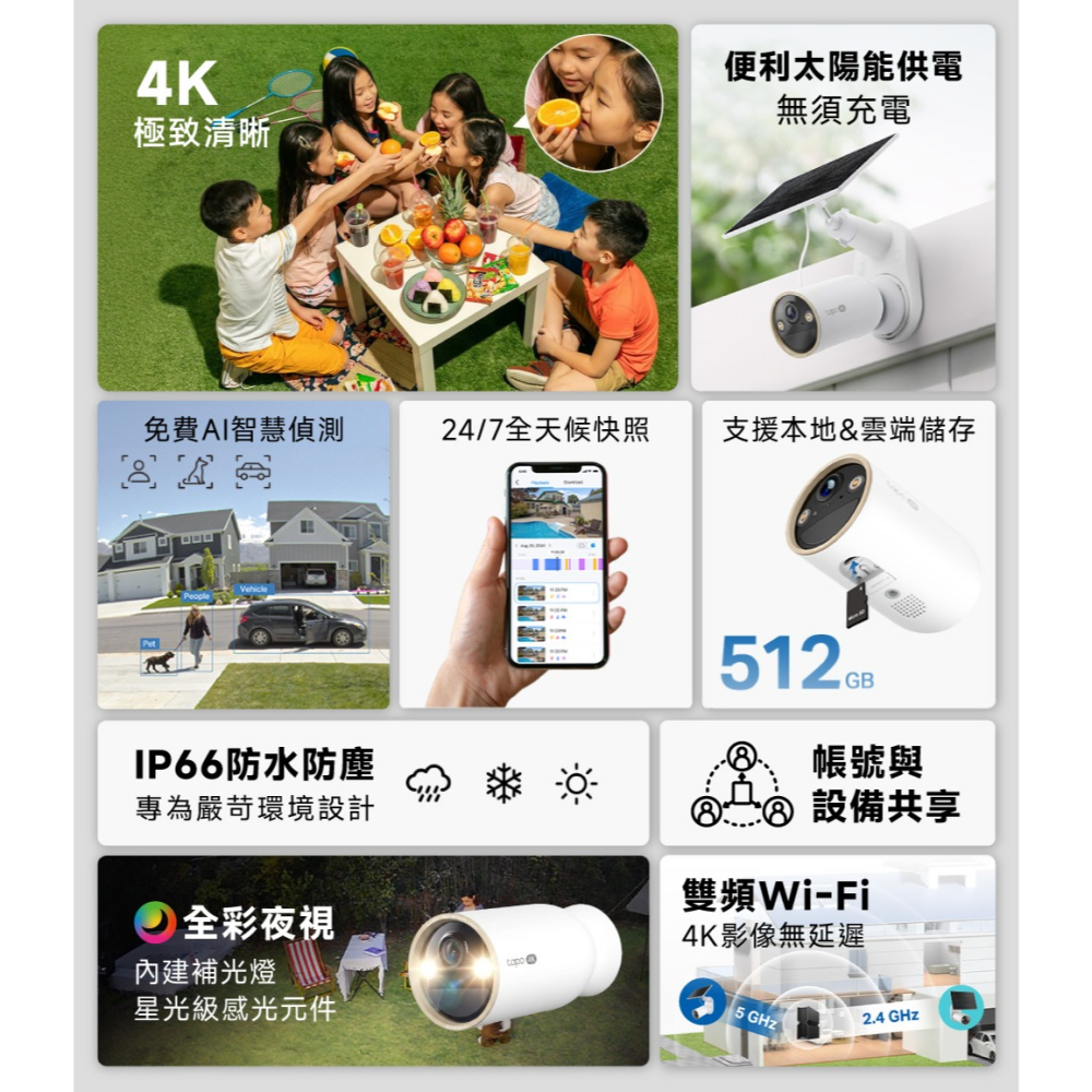 《 太陽能版 TP-LINK 防水 4K 8百萬 》Tapo C460 KIT WiFi 居家 攝影機 監視器 攝影機-細節圖2