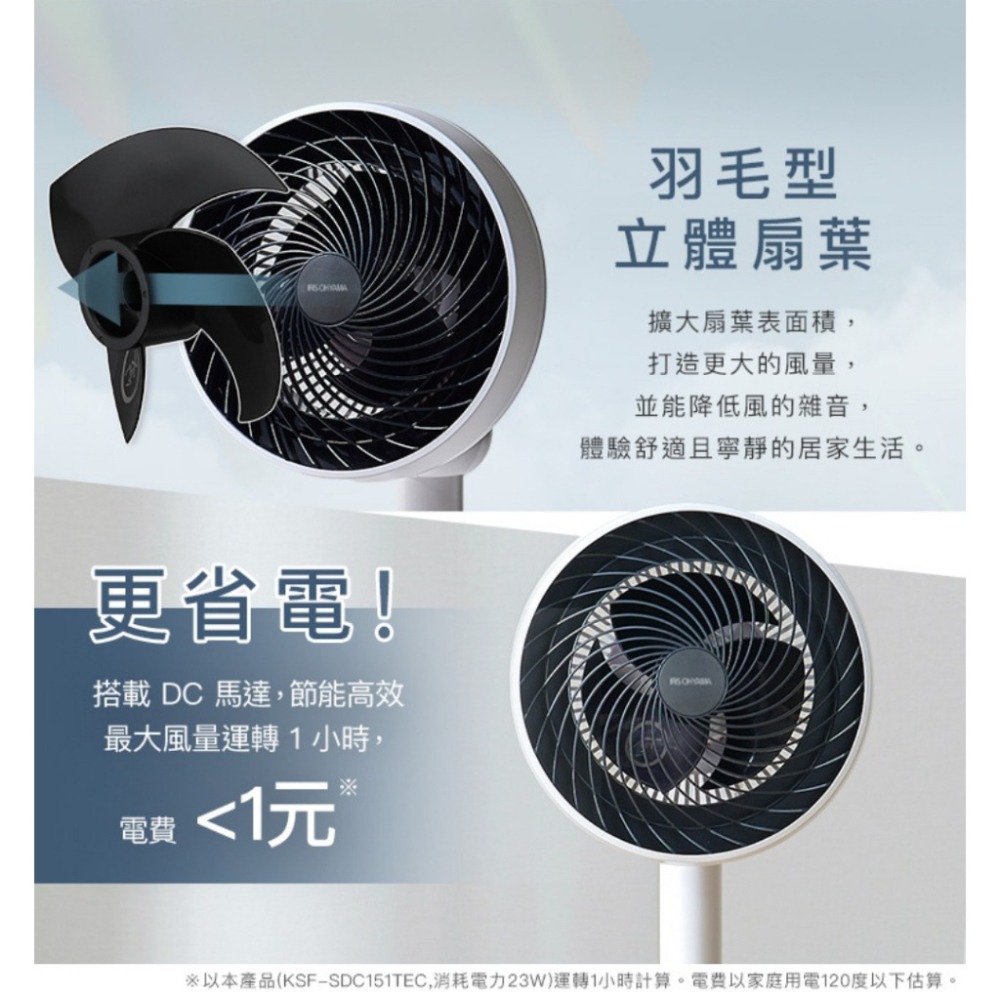 《 IRIS OHYAMA DC直流 3D擺頭》KSF-SDC151TEC 直立式 循環扇 14坪 省電靜音 10段風-細節圖3