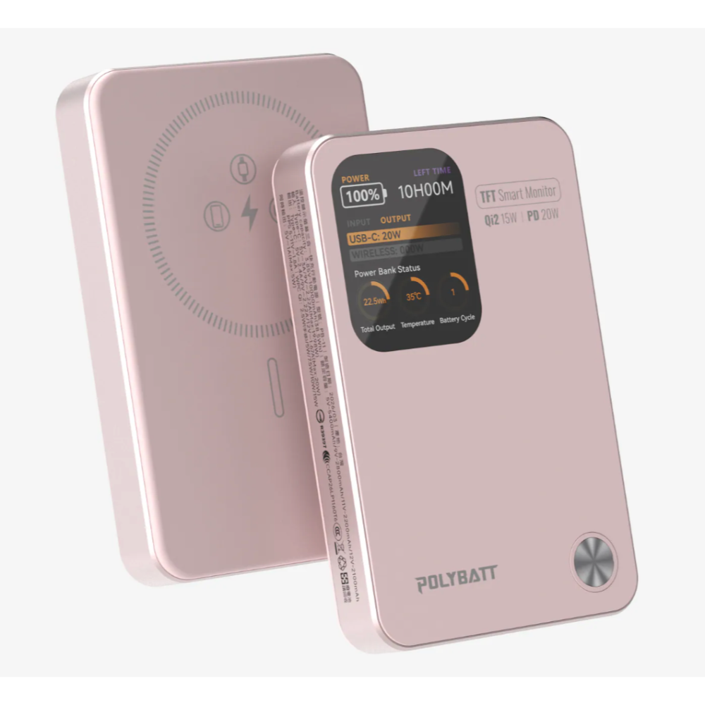 《 POLYBATT 固態防爆 10000mAh 》PB11 AI 智能快充 行動電源 充電寶 行充 多色可選-櫻花粉 - 限時促銷