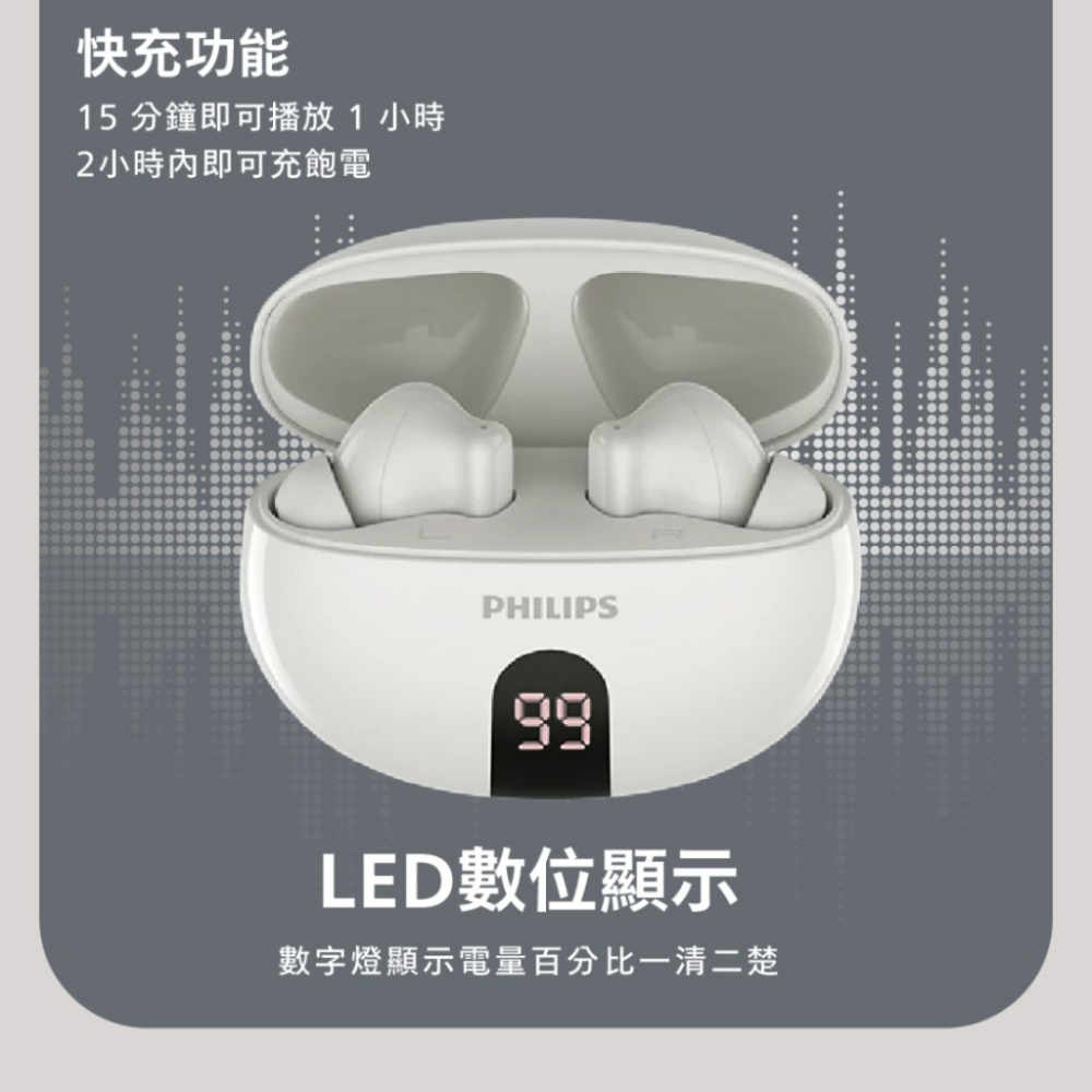 《 PHILIPS 飛利浦 動態低音 通話降噪 》TAT3559 數顯 真無線 藍牙耳機 ANC 主動降噪-細節圖5