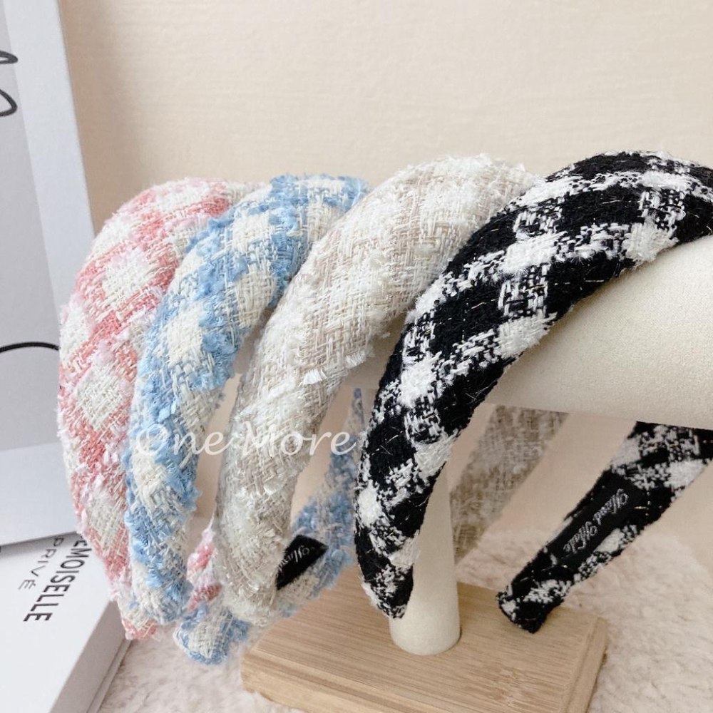 🐮One More🐮台灣現貨☑️小香風 大格 粗毛尼 加厚 麵包 泡芙 髮箍 髮圈 髮飾 頭飾 快速出貨-細節圖2