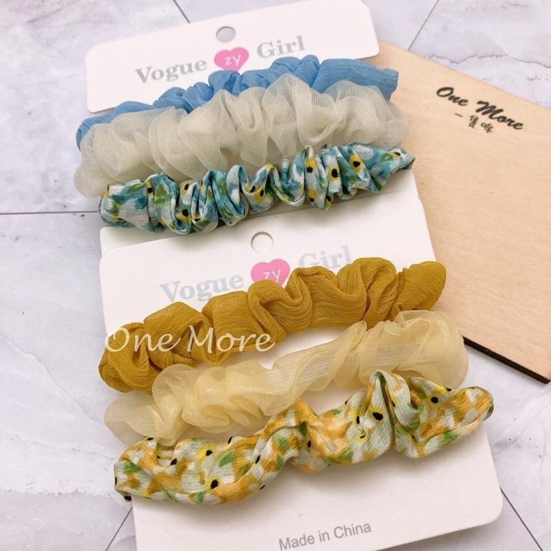 台灣現貨☑️碎花小腸圈3入套卡 髮圈 髮飾 頭飾-細節圖2