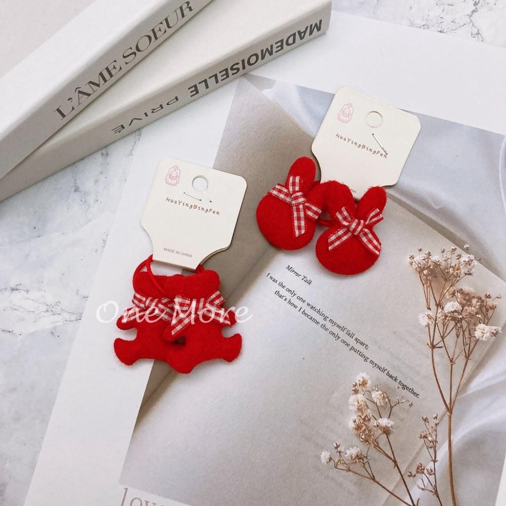 台灣現貨☑️毛毛 熊 兔 小綁 小髮圈 兒童 新年 髮飾 頭飾 快速出貨-細節圖2