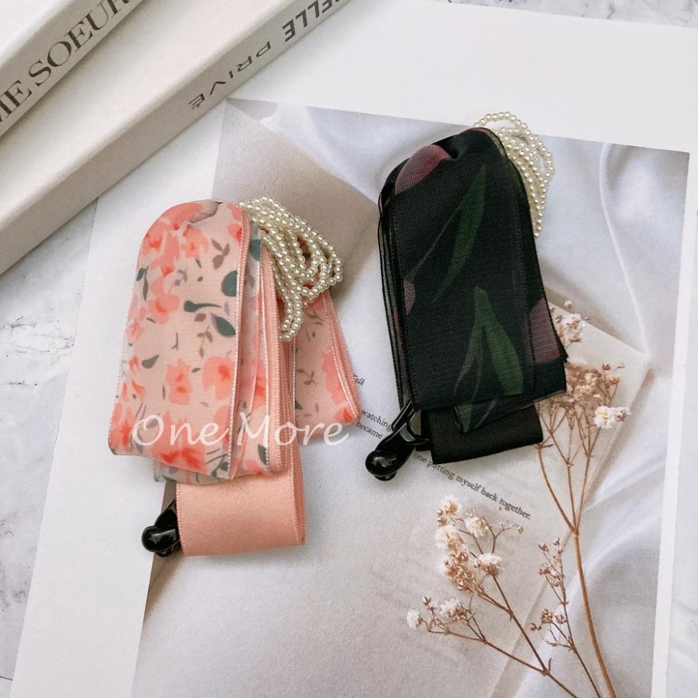 台灣現貨☑️韓國🇰🇷碎花 珍珠鍊 香蕉夾 相交夾 髮夾 髮圈 髮飾 頭飾 快速出貨-細節圖3