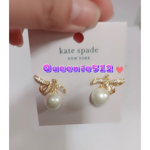 Kate Spade 蝴蝶結鑲鑽珍珠耳環