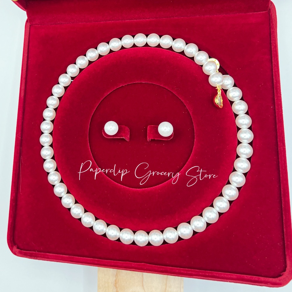 迴紋針雜貨店｜施家澳白緞光珍珠10mm強力磁吸釦項鍊耳釘兩件套—送禮自用兩相宜-細節圖2