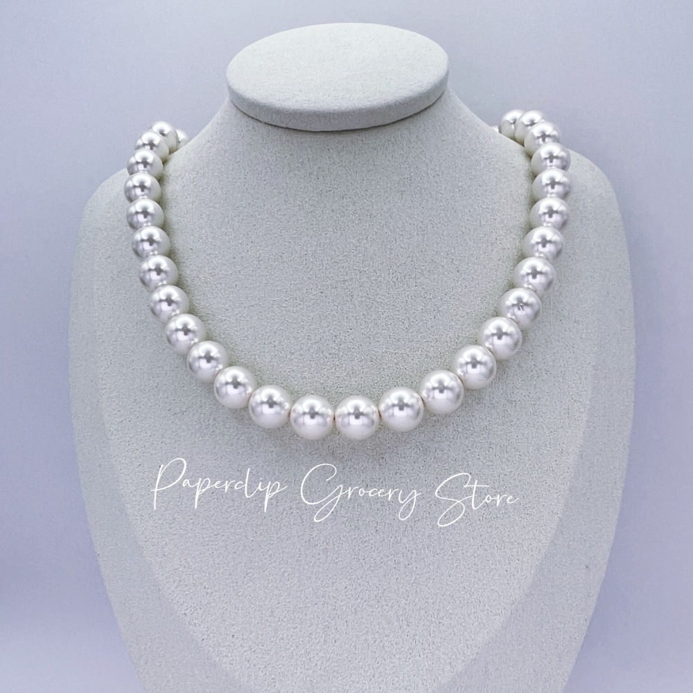 迴紋針雜貨店｜施家澳白緞光珍珠10mm強力磁吸釦項鍊耳釘兩件套—送禮自用兩相宜-細節圖4