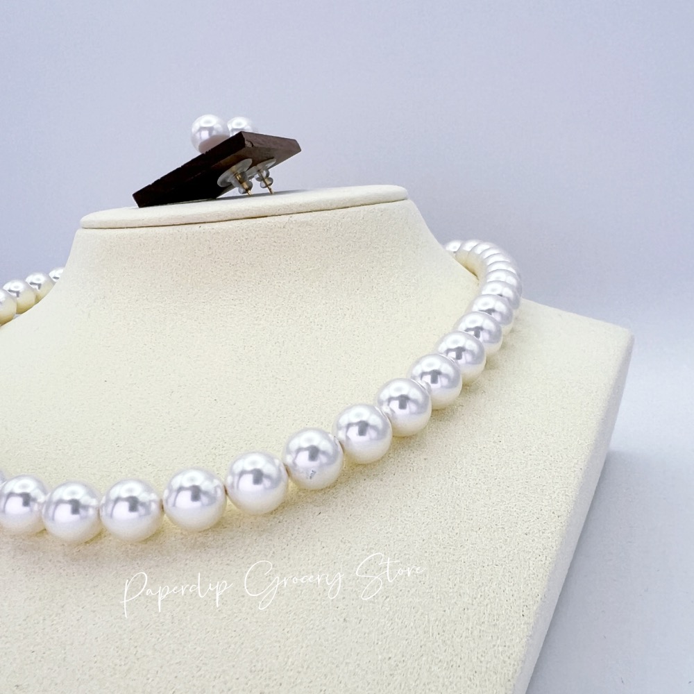 迴紋針雜貨店｜施家澳白緞光珍珠10mm強力磁吸釦項鍊耳釘兩件套—送禮自用兩相宜-細節圖6