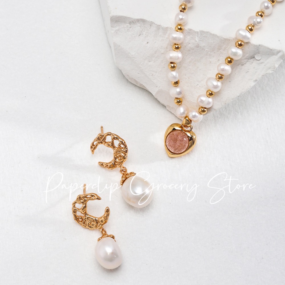 預購｜天然珍珠·草莓晶愛心項鍊-細節圖3