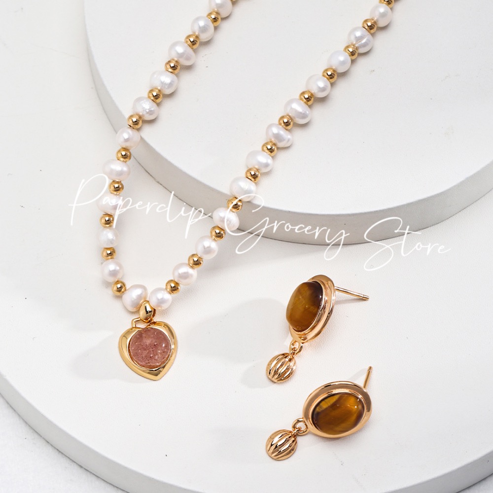 預購｜天然珍珠·草莓晶愛心項鍊-細節圖4