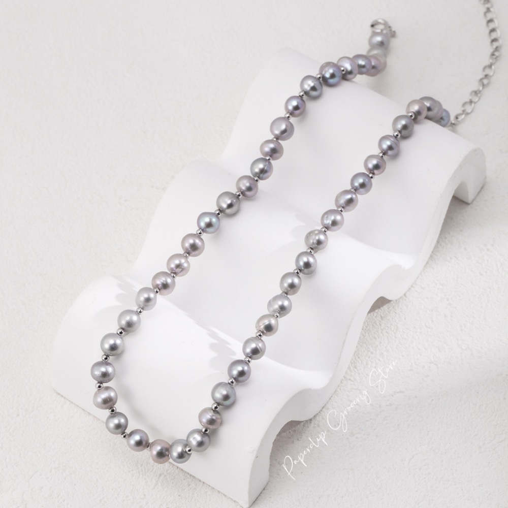 迴紋針雜貨店｜真多麻隔純銀珠項鍊+耳環-細節圖2