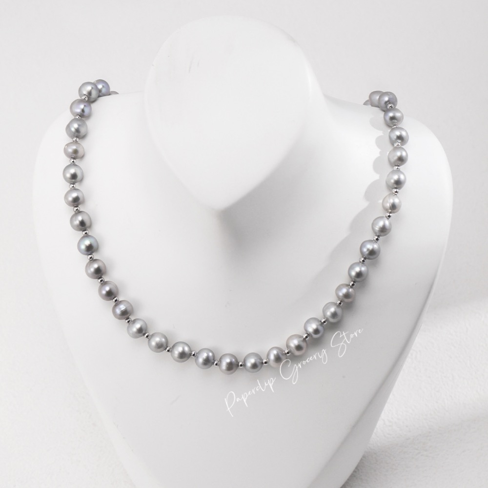 迴紋針雜貨店｜真多麻隔純銀珠項鍊+耳環-細節圖3