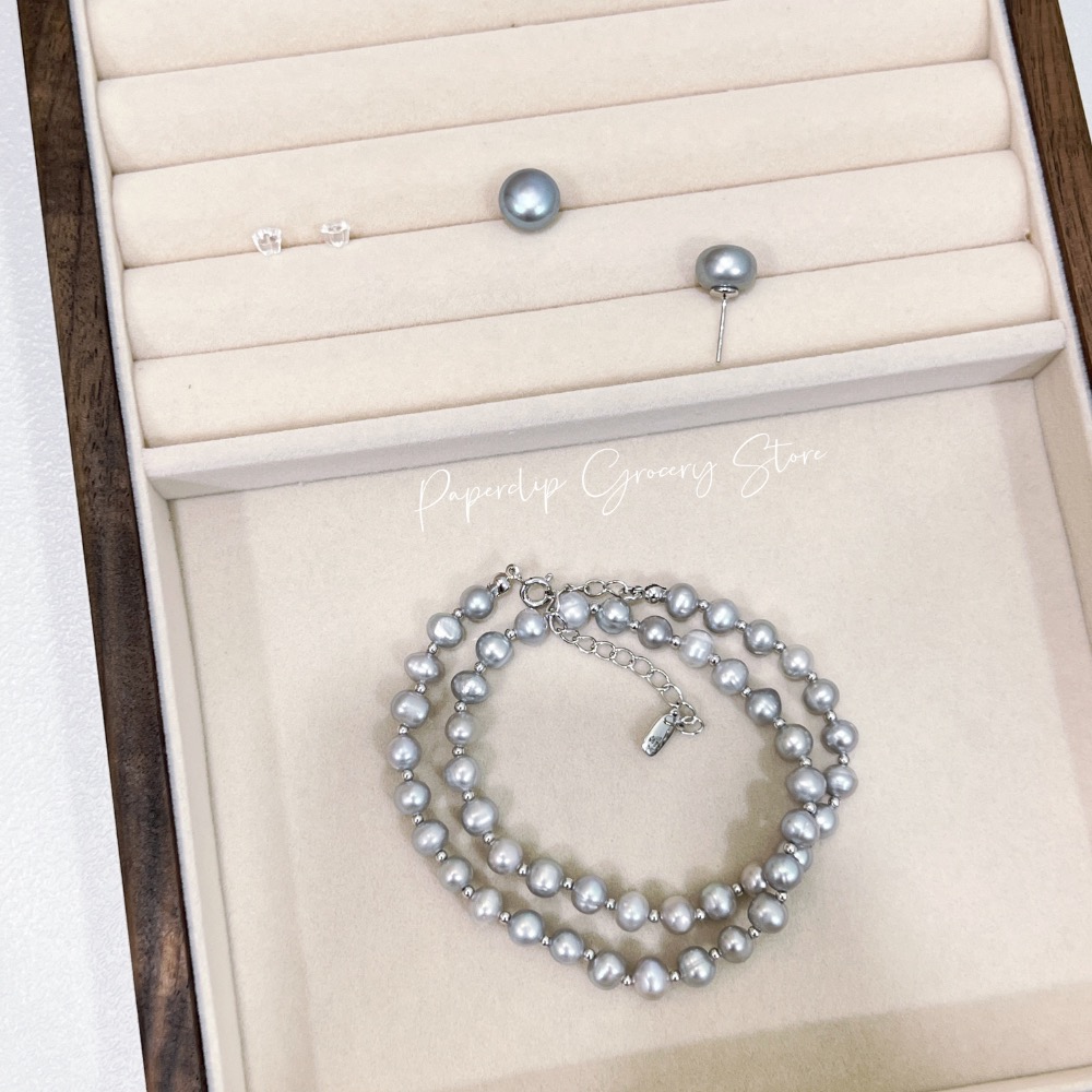 迴紋針雜貨店｜真多麻隔純銀珠項鍊+耳環-細節圖5