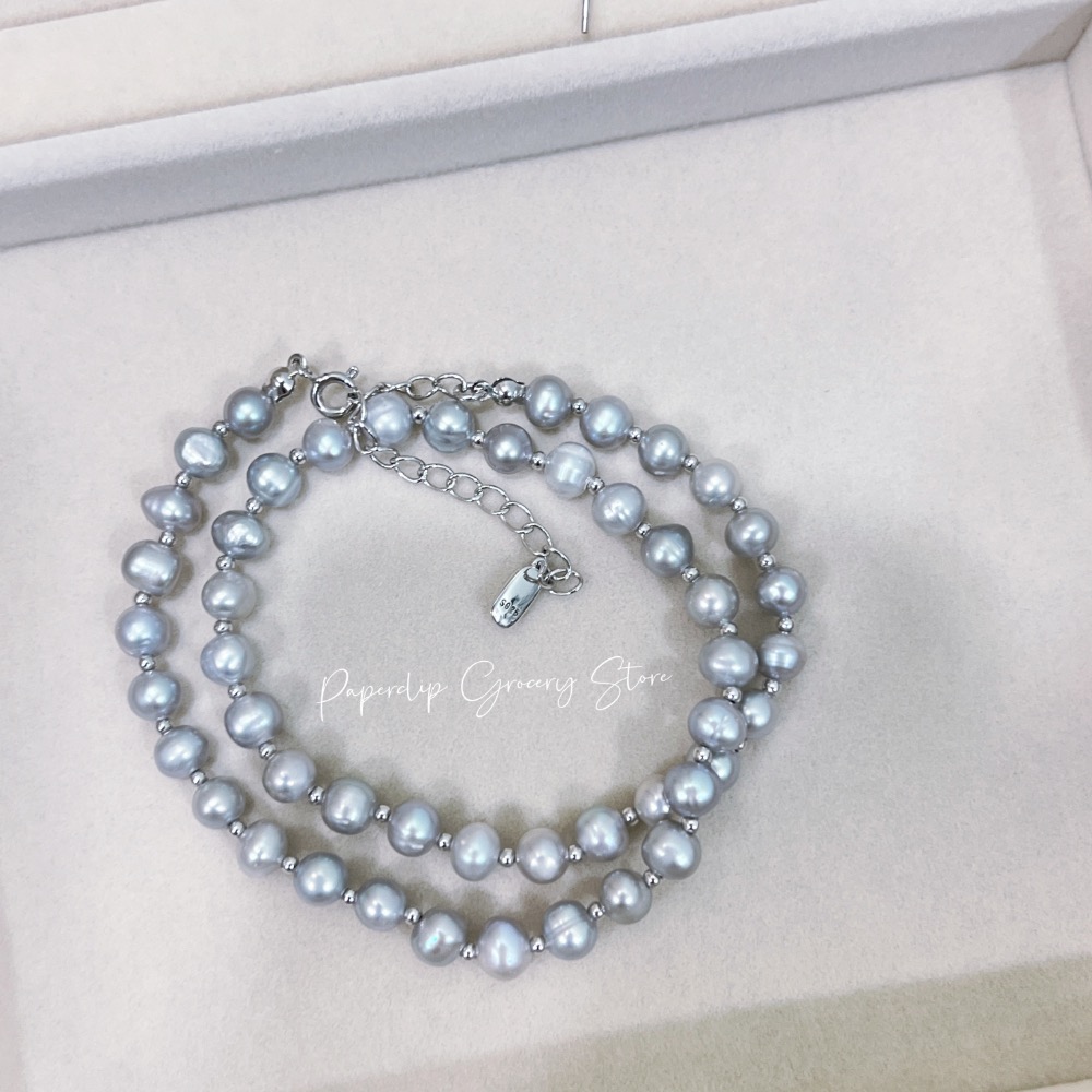 迴紋針雜貨店｜真多麻隔純銀珠項鍊+耳環-細節圖6