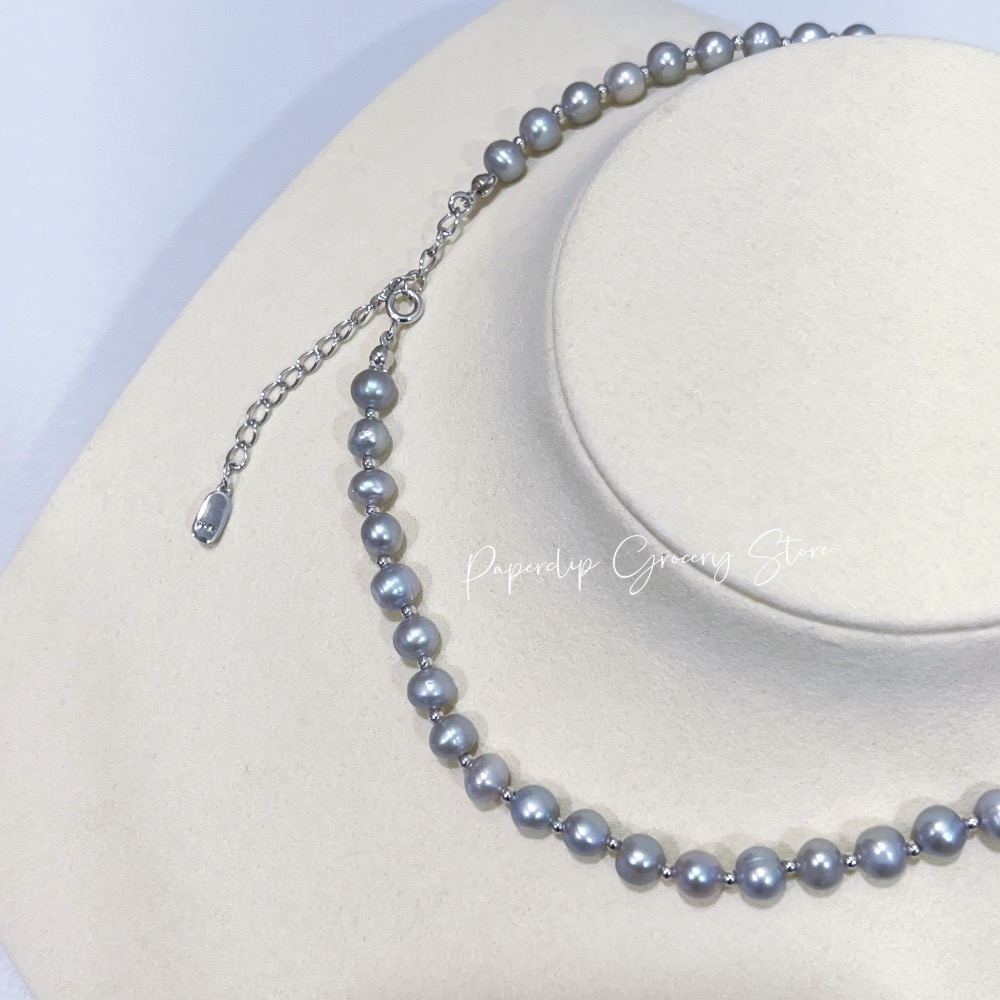 迴紋針雜貨店｜真多麻隔純銀珠項鍊+耳環-細節圖7