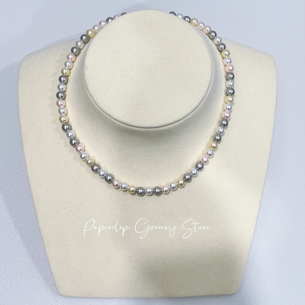 迴紋針雜貨店｜施家糖果彩色珍珠鎖骨鍊-細節圖2