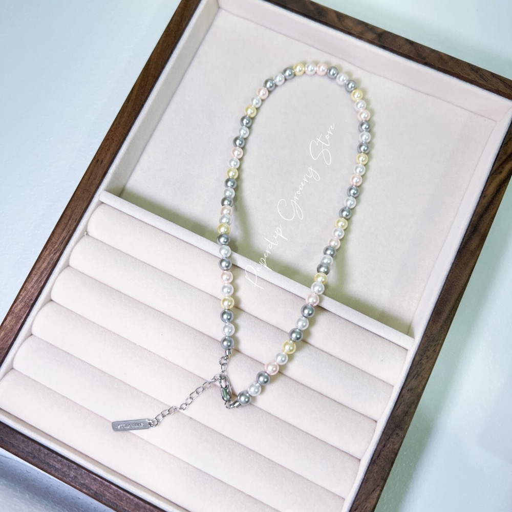 迴紋針雜貨店｜施家糖果彩色珍珠鎖骨鍊-細節圖4