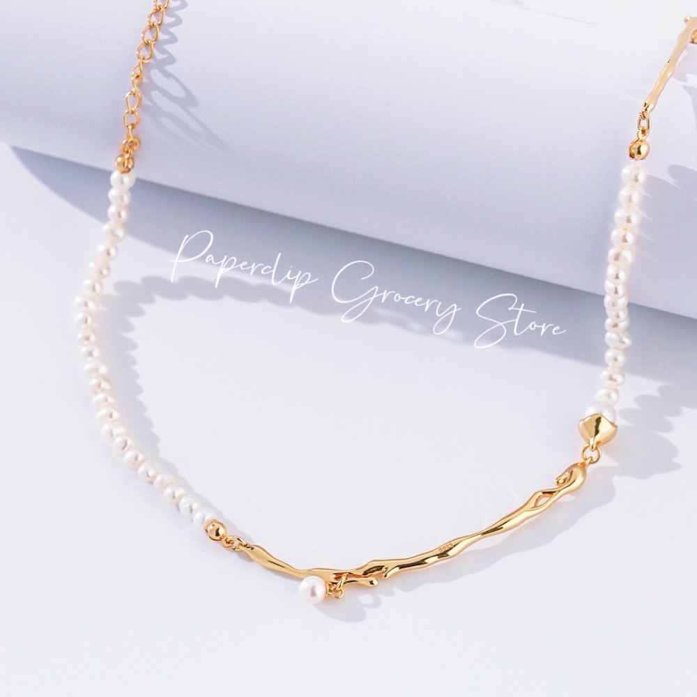 迴紋針雜貨店｜自然風s925銀拼接天然珍珠項鍊-細節圖2