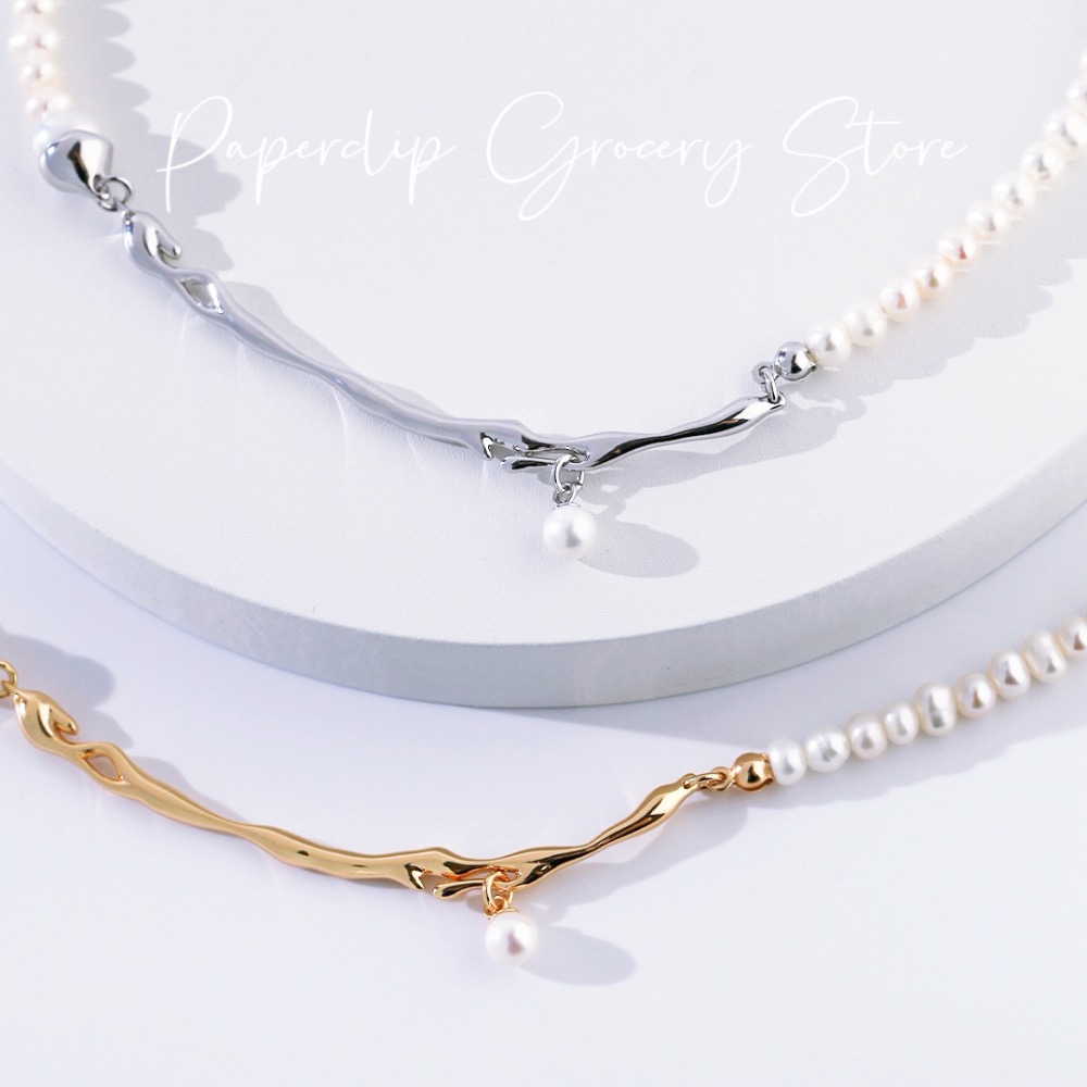 迴紋針雜貨店｜自然風s925銀拼接天然珍珠項鍊-細節圖3