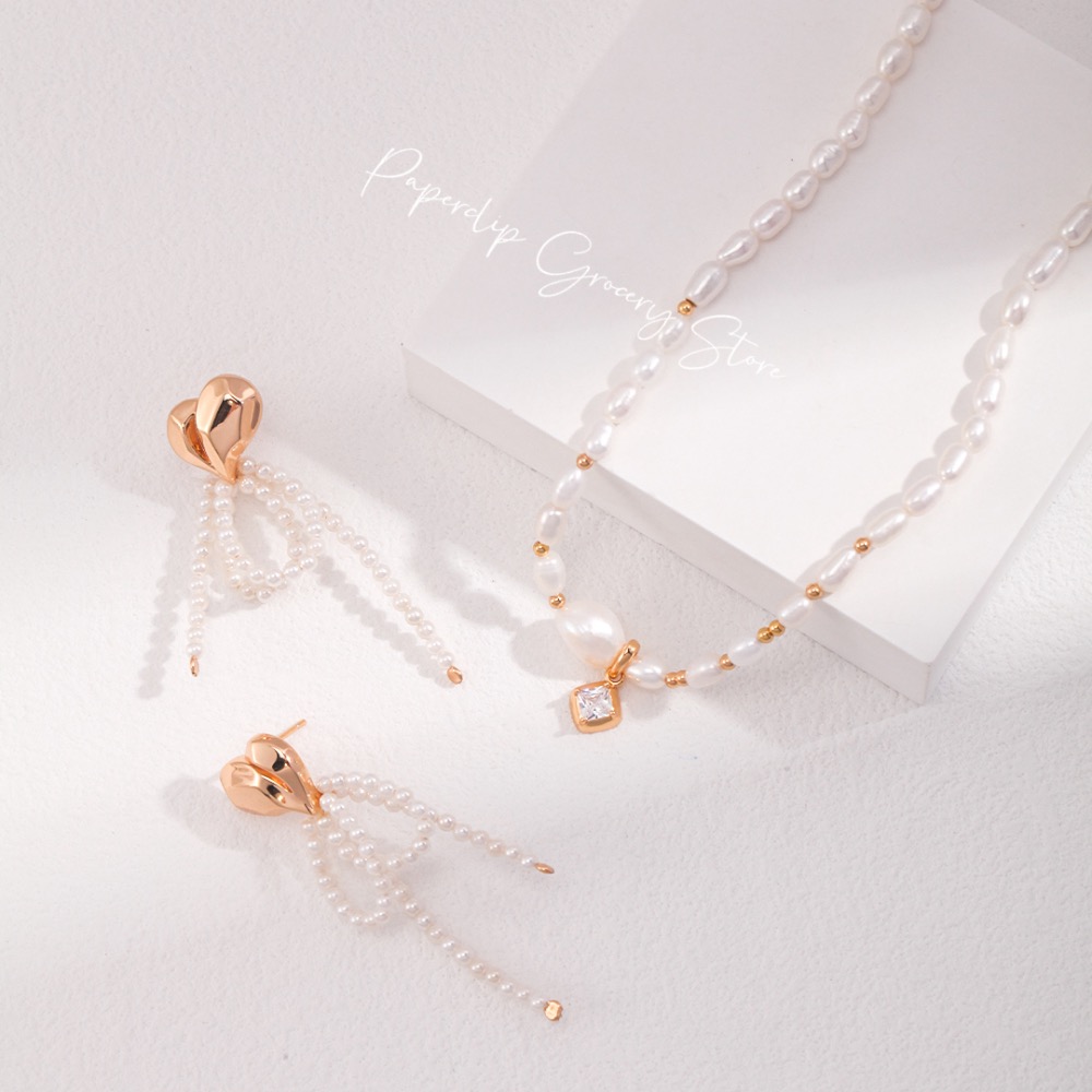 迴紋針雜貨店｜天然米珠巴洛克珍珠·皓石s925銀項鍊-細節圖3