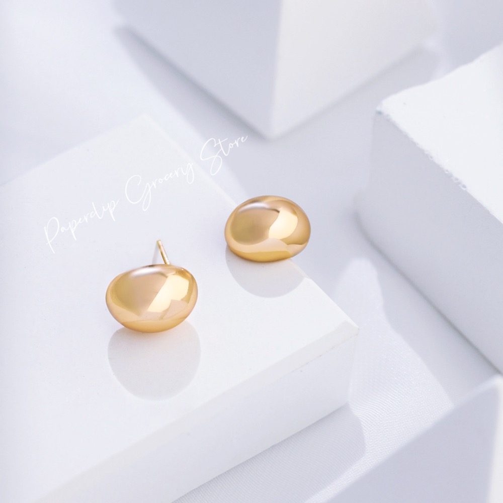 迴紋針雜貨店｜s925純銀鍍金小金豆耳環-細節圖2