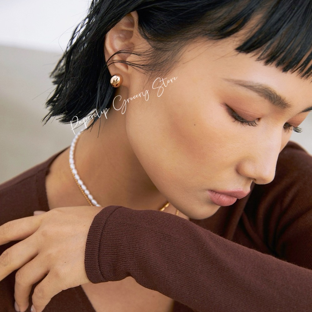 迴紋針雜貨店｜s925純銀鍍金小金豆耳環-細節圖3