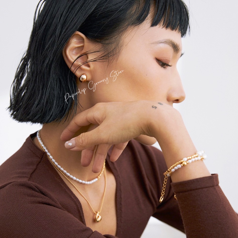 迴紋針雜貨店｜s925純銀鍍金小金豆耳環-細節圖4