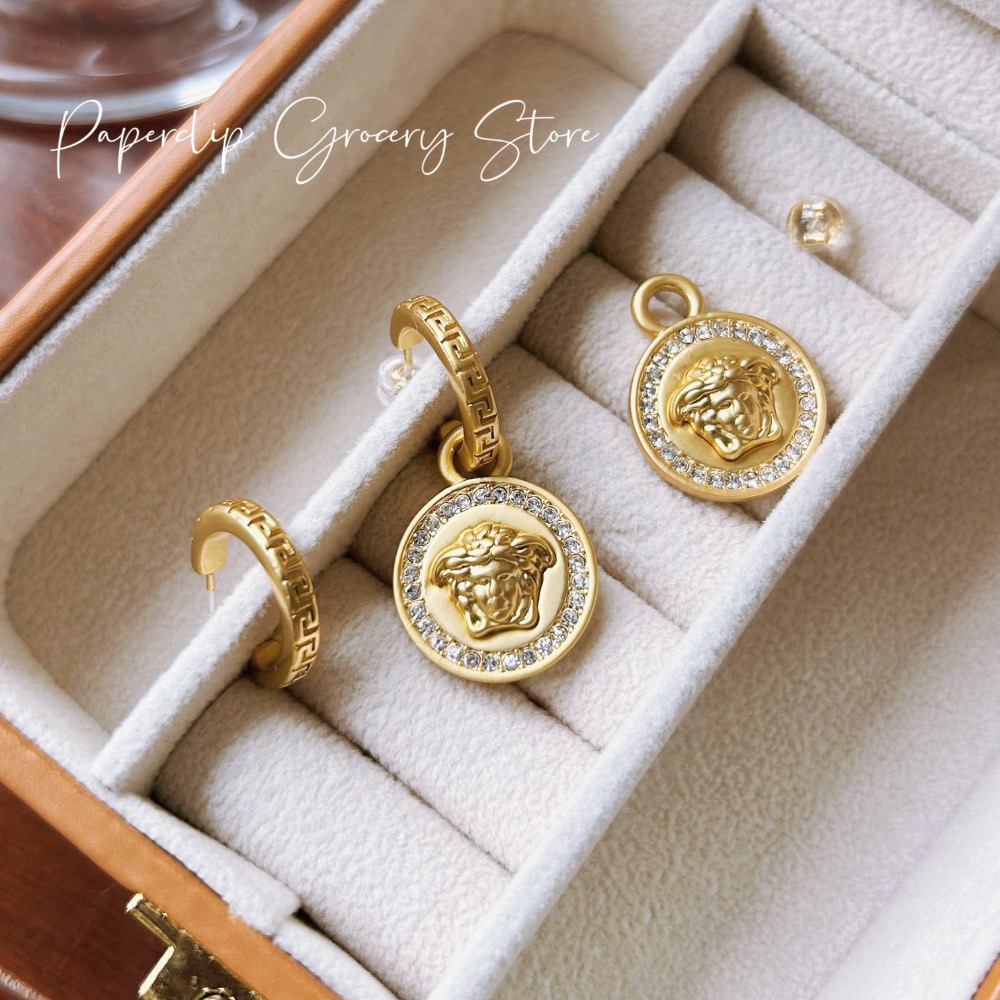 迴紋針雜貨店｜復古錢幣美杜莎人像可拆兩種戴法耳環-細節圖2