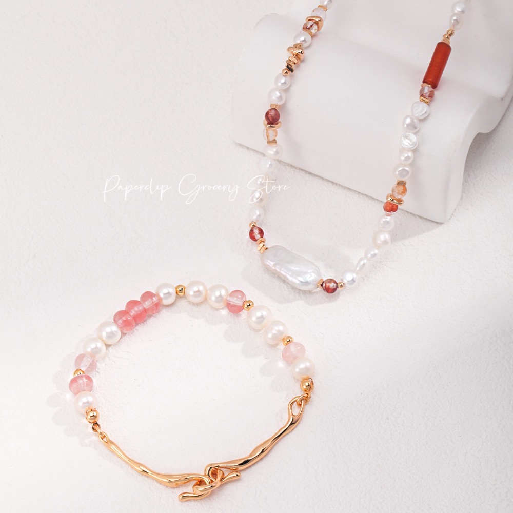 預購｜新中式草莓晶天然珍珠s925銀項鍊-細節圖3