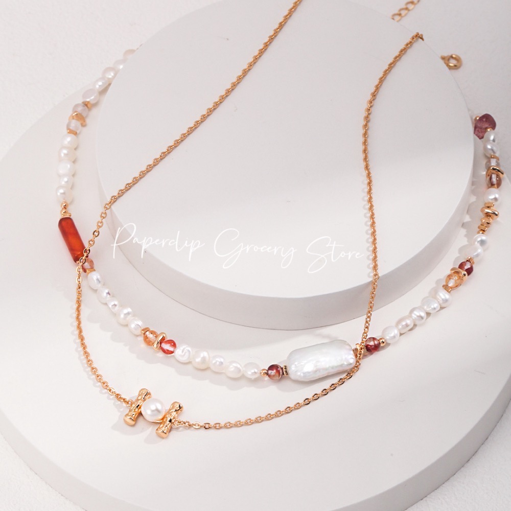 預購｜新中式草莓晶天然珍珠s925銀項鍊-細節圖4