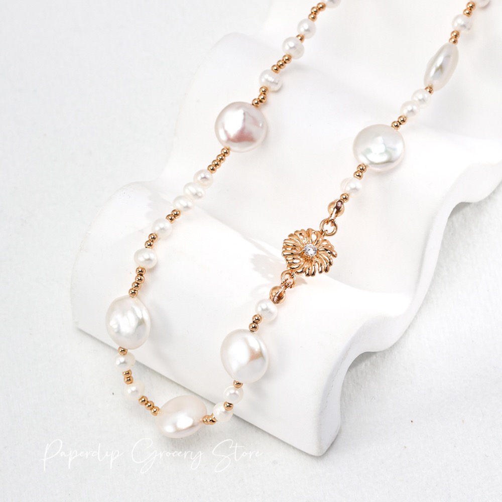 預購｜巴洛克鈕扣天然珍珠小雛菊🌼項鍊-細節圖2