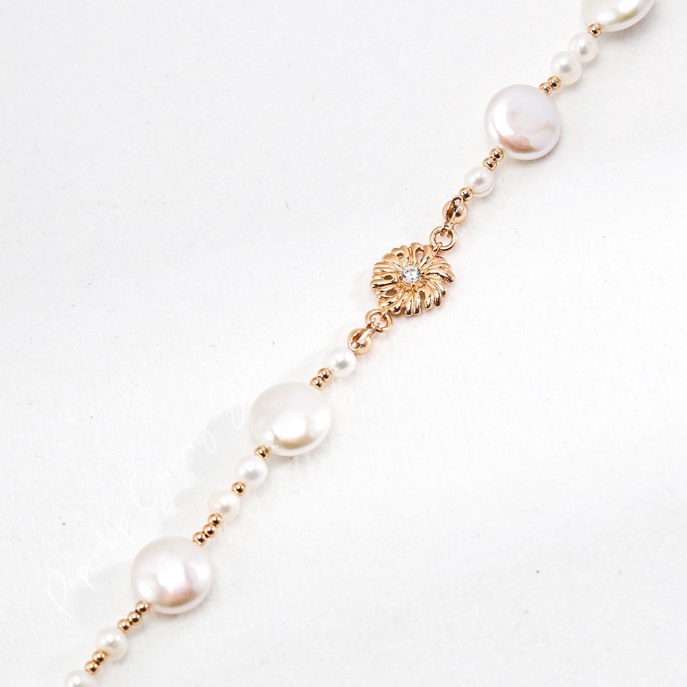 預購｜巴洛克鈕扣天然珍珠小雛菊🌼項鍊-細節圖3