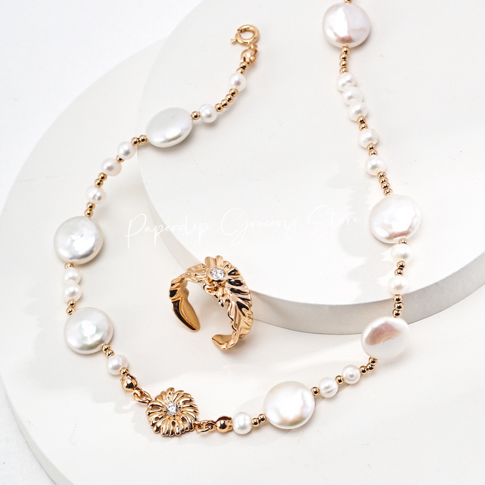 預購｜巴洛克鈕扣天然珍珠小雛菊🌼項鍊-細節圖4