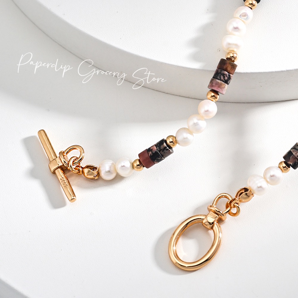 預購｜新中式虎眼石天然土豆珍珠OT釦項鍊-細節圖2