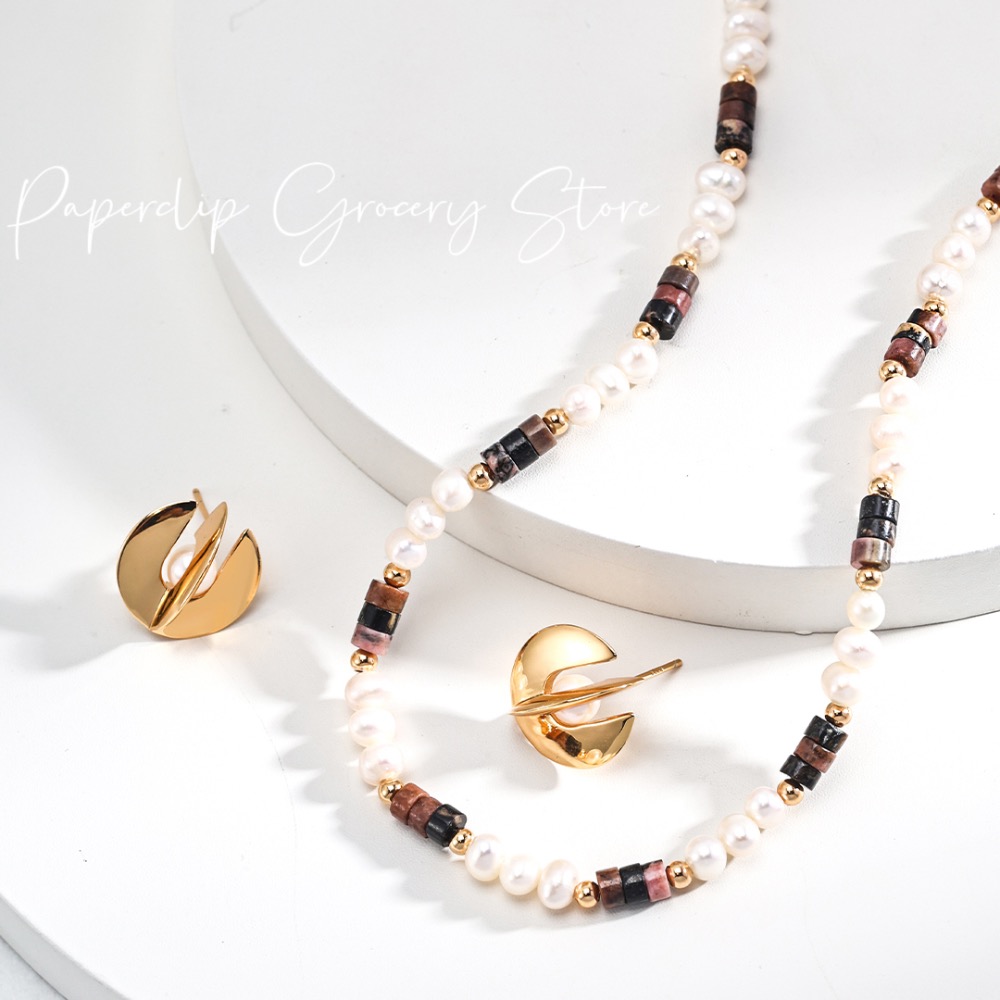 預購｜新中式虎眼石天然土豆珍珠OT釦項鍊-細節圖4