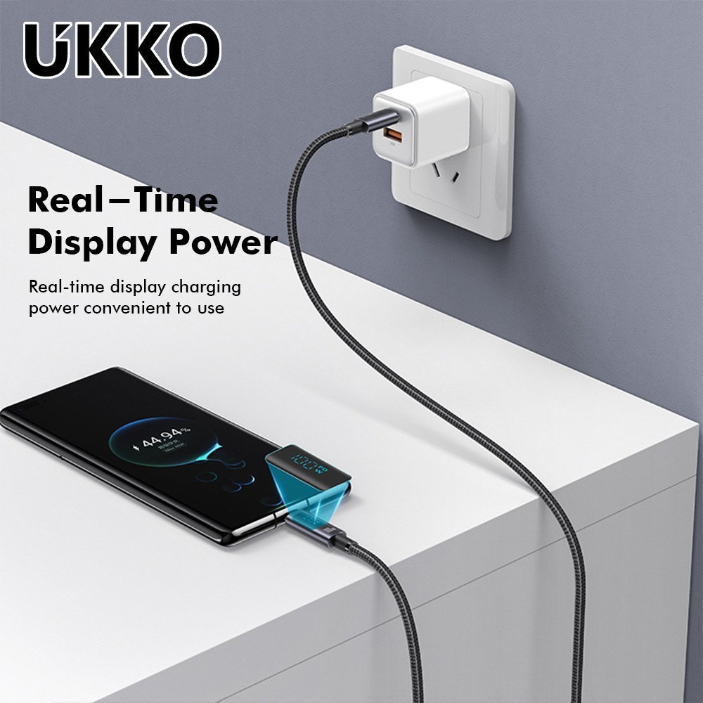 UKKO 急速 PD 100W Type-C to Type-C LED數位顯示充電編織傳輸線 1.2m-細節圖5