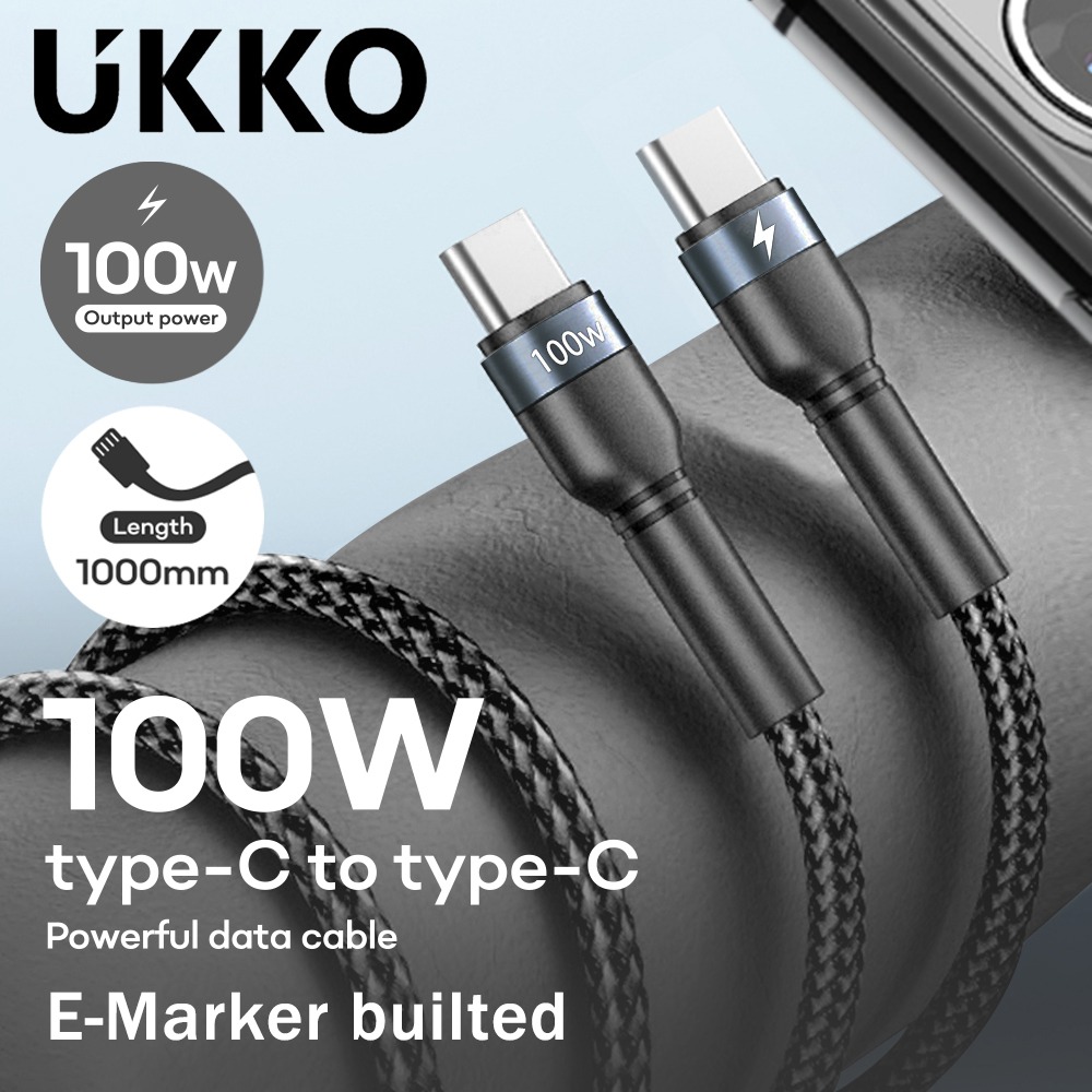 UKKO 急速 PD 100W Type-C to Type-C 充電編織傳輸線 1m(20V/5A E-marker)-細節圖2