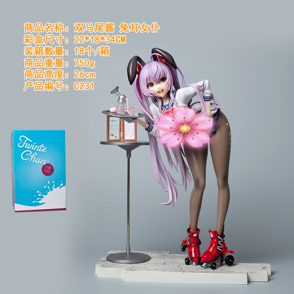 【紫色風鈴3】美少女 原畫 雙馬尾 兔女郎 滑輪少女 雙頭雕 站姿 硬胸 模型 盒裝 港版 無證-細節圖2