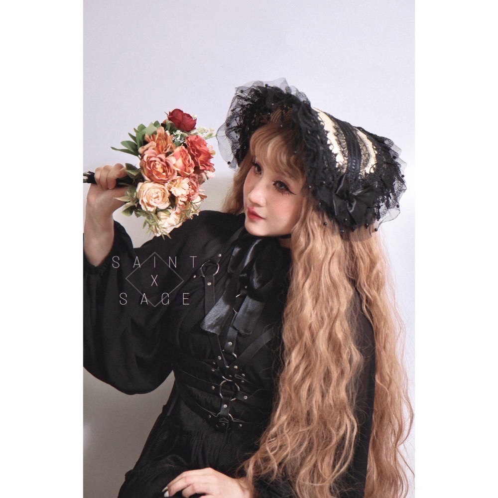 -萊莉亞的凝視-黑色蕾絲扁帽-細節圖3