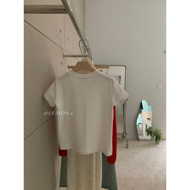 ☆現貨☆ʟᴇᴍᴏɴ sᴛᴜᴅɪᴏ韓系字母飄帶蝴蝶結印花棉T-細節圖11