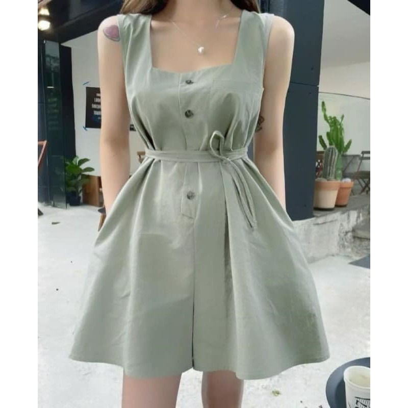 ☆現貨☆復古方領闊腿連身褲-細節圖3